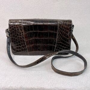 Vintage Genuine Egyptian Leather Embossed Croc Shoulder Purse-Foldover Flap-Vtg-